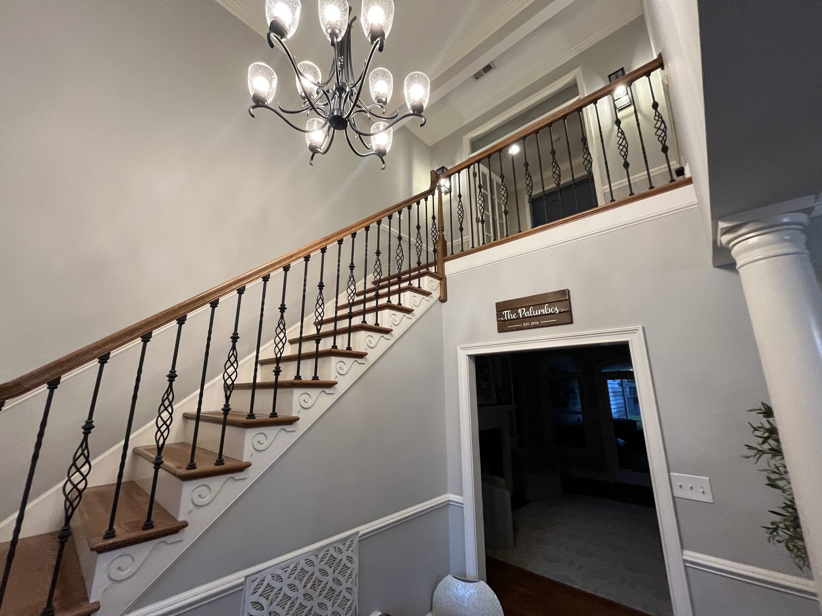 Staircase with iron balusters before painting